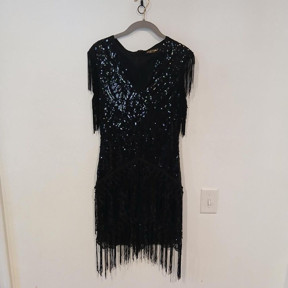 Babeyond Women's Black Fringe Flapper Dress Black Size Small Glamour